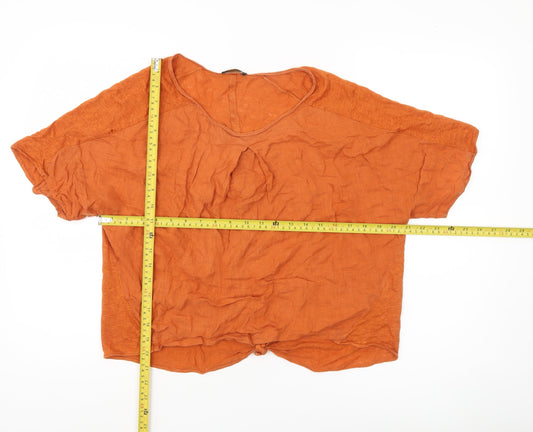 Massimo Dutti Womens Orange Linen Blouse Size 12 Short Sleeve Basic