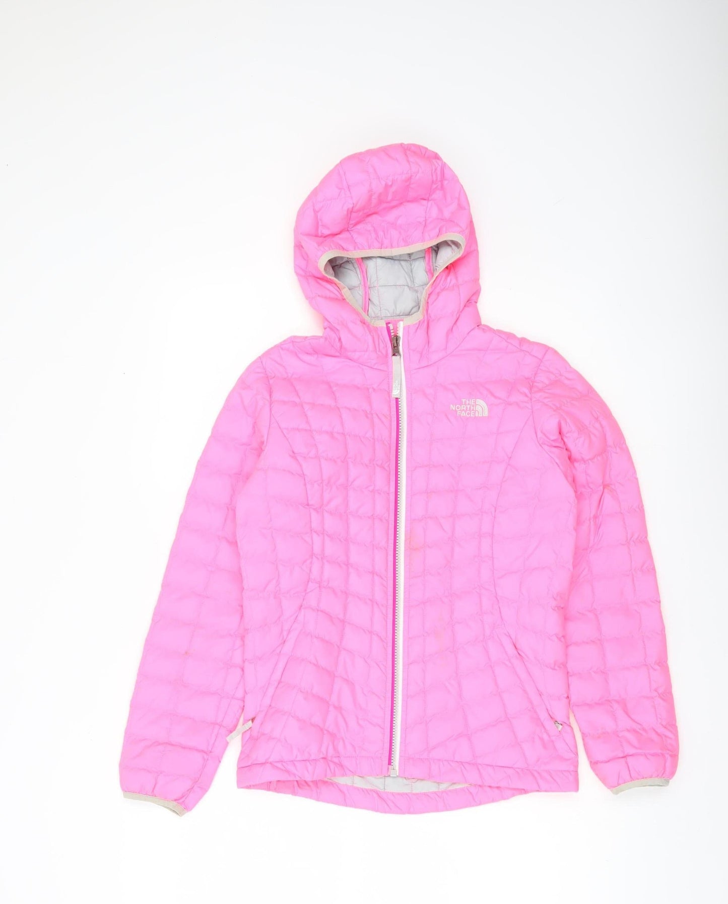 The North Face Girls Pink Hooded Puffer Jacket Size 10 Years Polyester