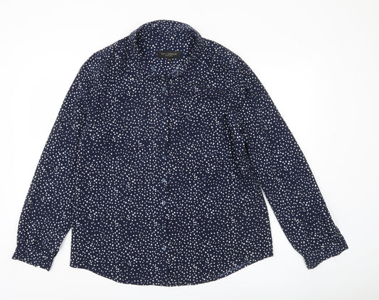 Paul Costelloe Women’s Blue Polka Dot Button-Up Shirt UK 14 Long Sleeve