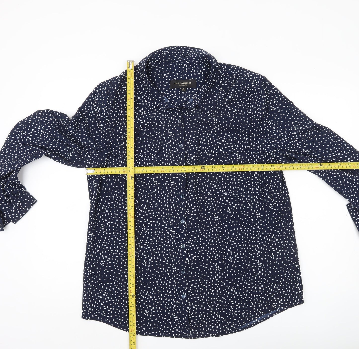 Paul Costelloe Women’s Blue Polka Dot Button-Up Shirt UK 14 Long Sleeve
