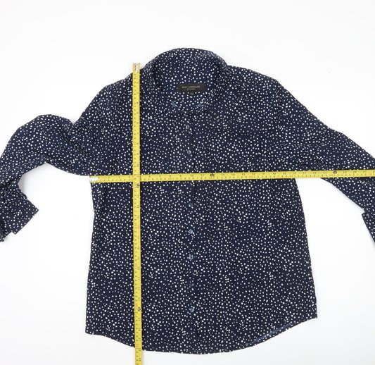 Paul Costelloe Women’s Blue Polka Dot Button-Up Shirt UK 14 Long Sleeve