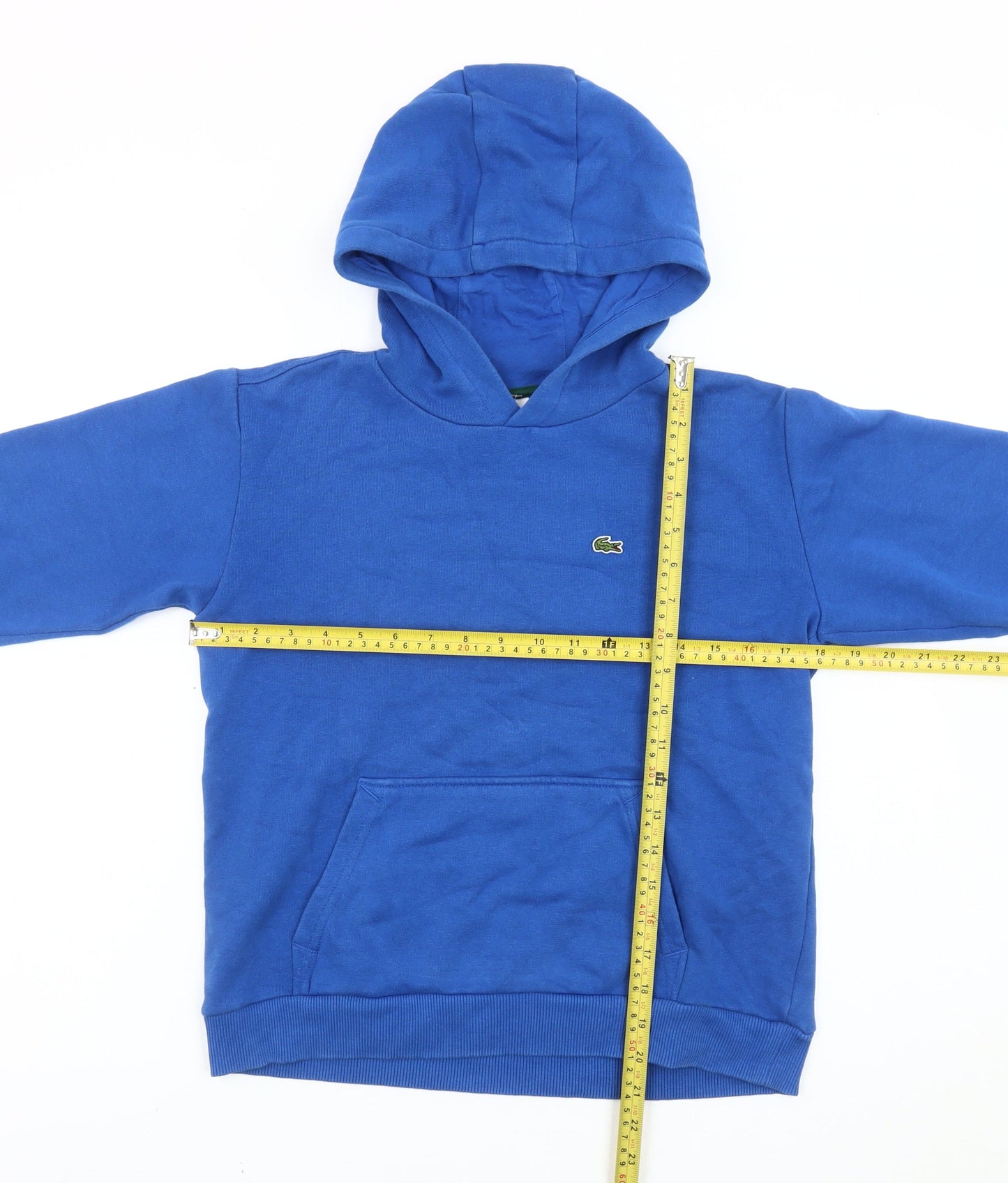 Lacoste Boys Blue Pullover Hoodie 12 Years Logo Fleece Cotton Blend
