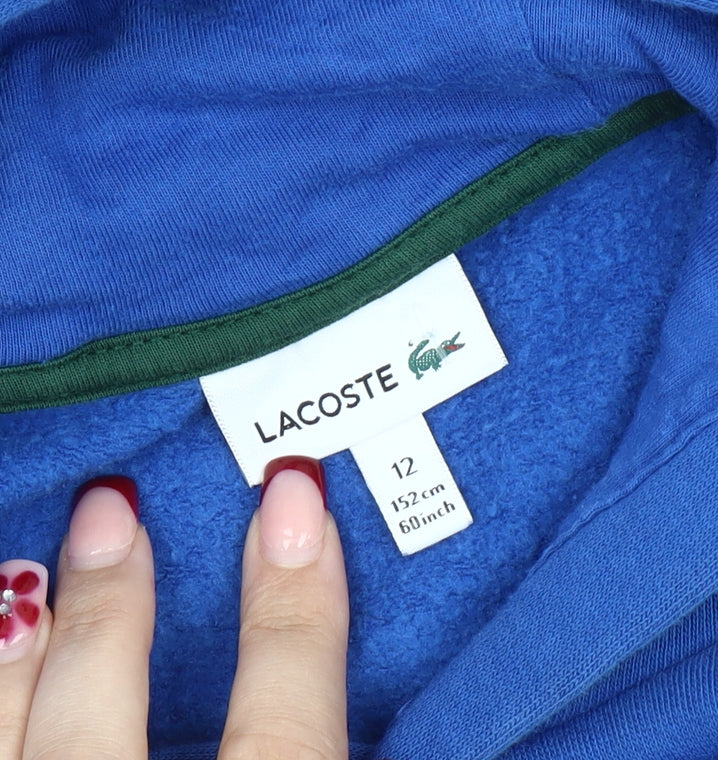 Lacoste Boys Blue Pullover Hoodie 12 Years Logo Fleece Cotton Blend