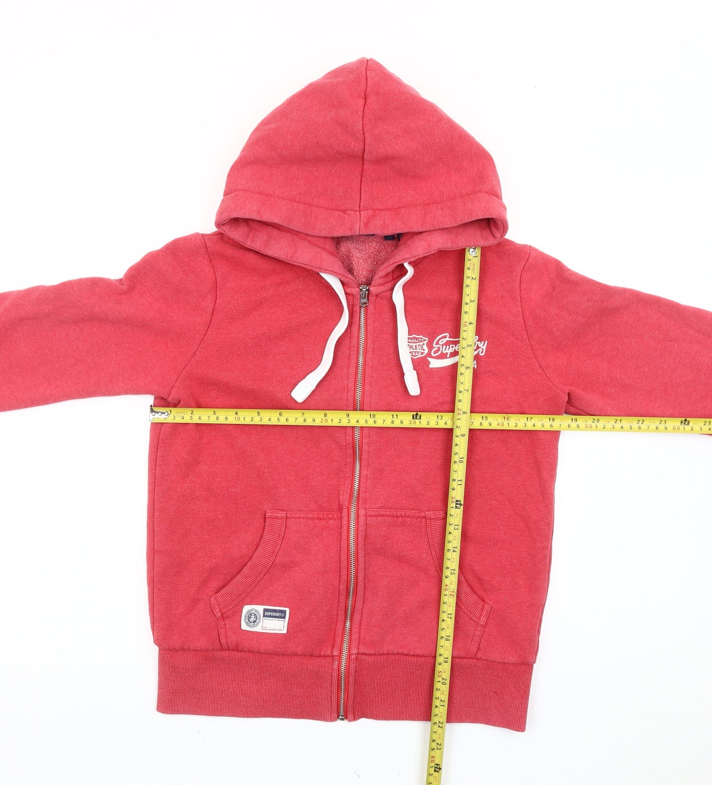 Superdry Womens Red Full Zip Hoodie Size 10 Regular Fit Logo