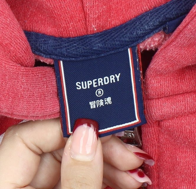 Superdry Womens Red Full Zip Hoodie Size 10 Regular Fit Logo