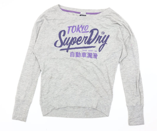 Superdry Womens Grey Boat Neck Long Sleeve Casual T-Shirt M