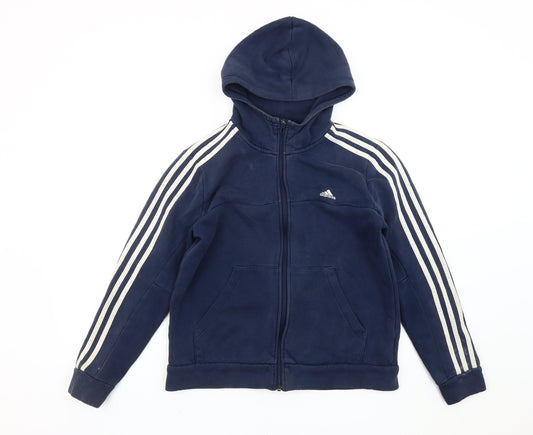 Additional front view of Adidas boys’ blue full zip hoodie sweatshirt 13-14 years logo long sleeve
