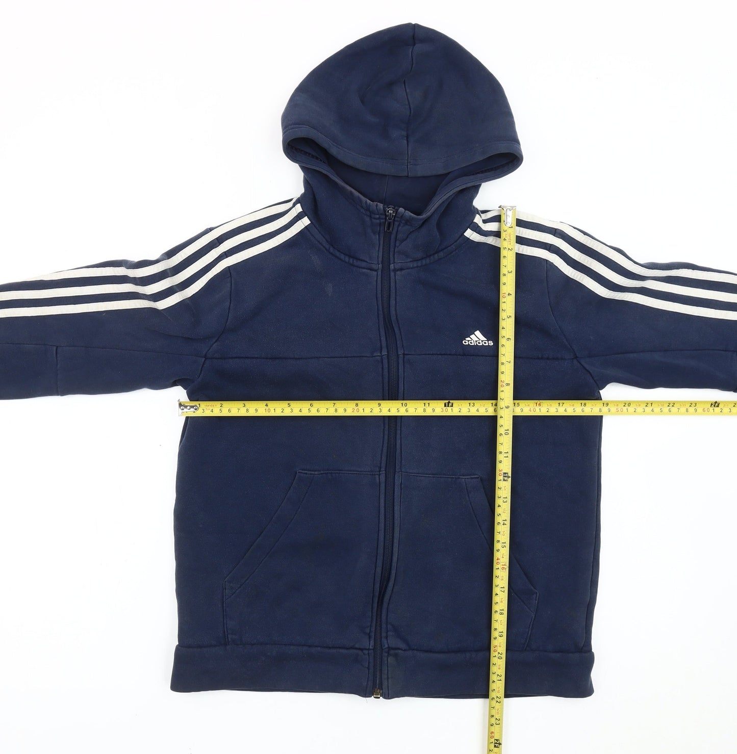 Adidas Boys Blue Full Zip Hoodie Sweatshirt 13-14 Years Logo Long Sleeve