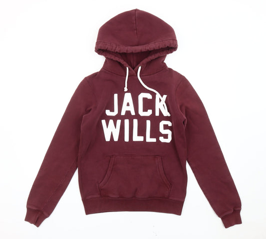 Jack Wills Womens Red Hoodie Size 8 Pullover Logo Casual