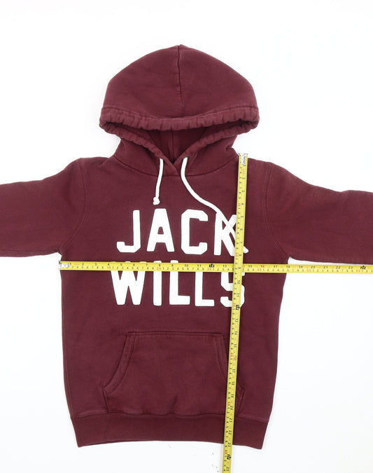 Jack Wills Womens Red Hoodie Size 8 Pullover Logo Casual