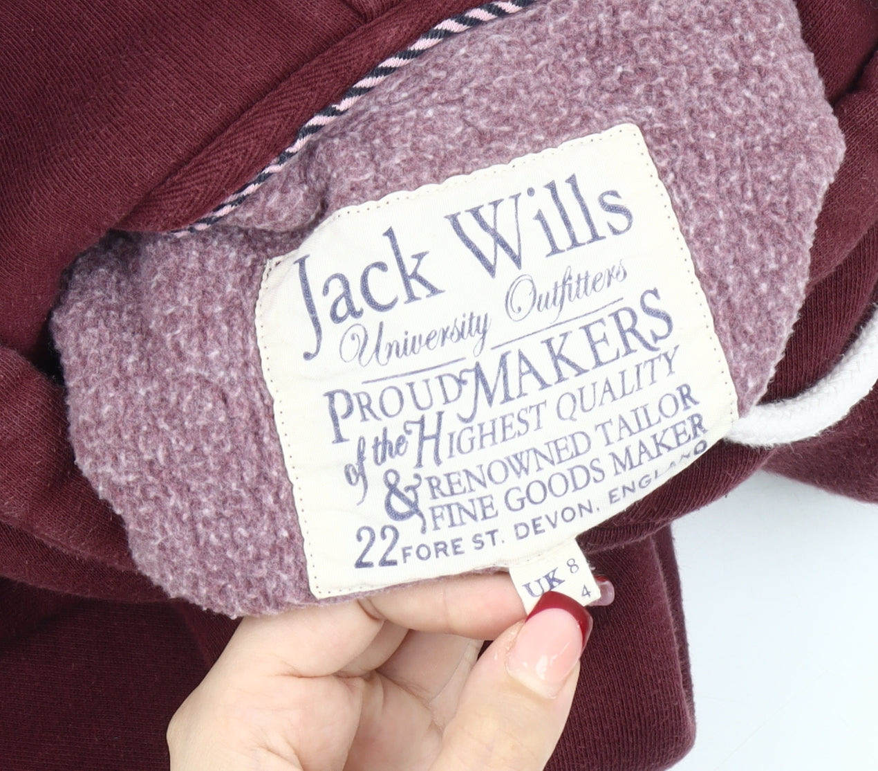 Jack Wills Womens Red Hoodie Size 8 Pullover Logo Casual