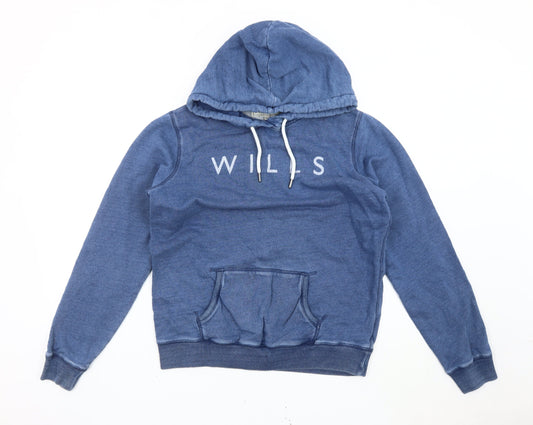 Jack Wills Women’s Blue Hoodie UK 14 Cotton Pullover Logo Print