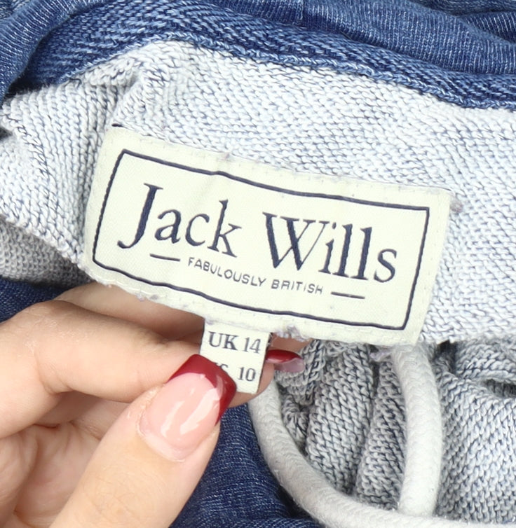 Jack Wills Women’s Blue Hoodie UK 14 Cotton Pullover Logo Print