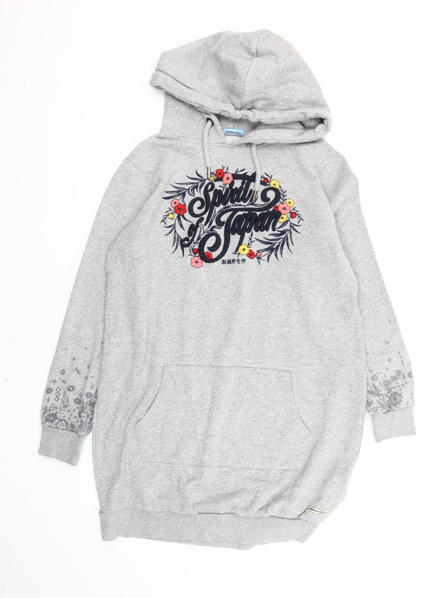 Superdry Women’s Grey Tunic Hoodie UK 14 Floral Graphic Pullover