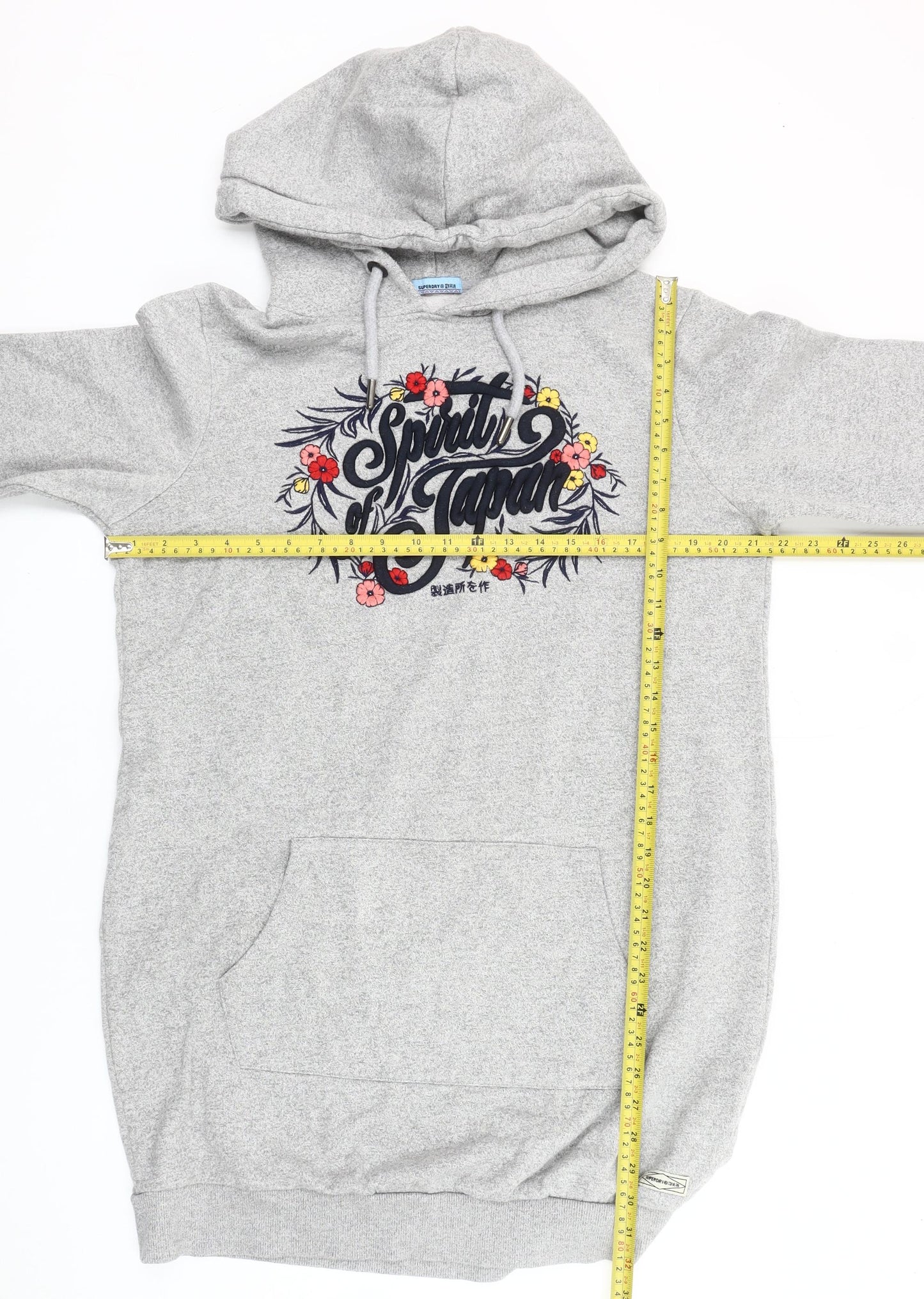 Superdry Women’s Grey Tunic Hoodie UK 14 Floral Graphic Pullover