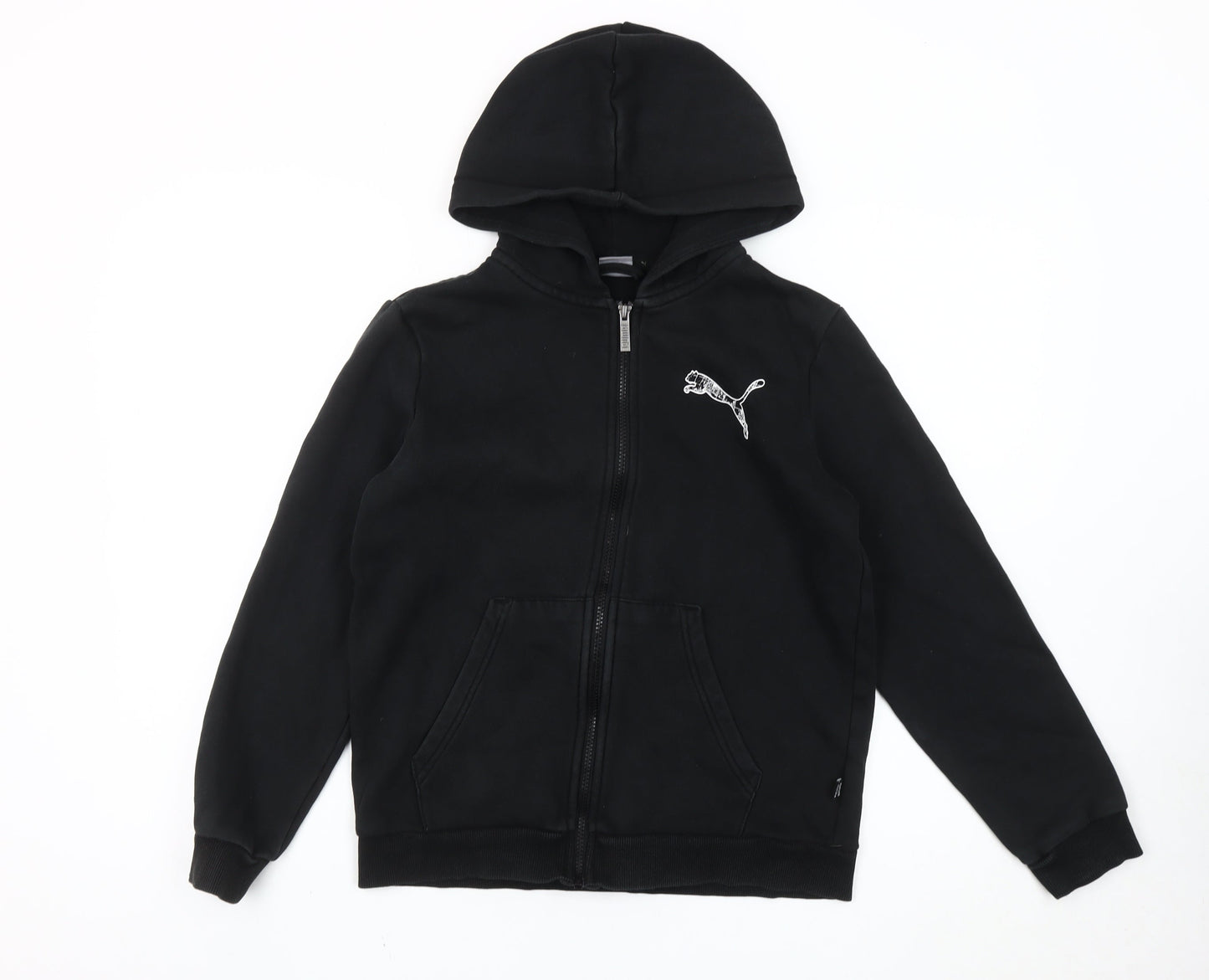 Puma Boys Black Full Zip Hoodie 14Y Fleece Logo Sportswear