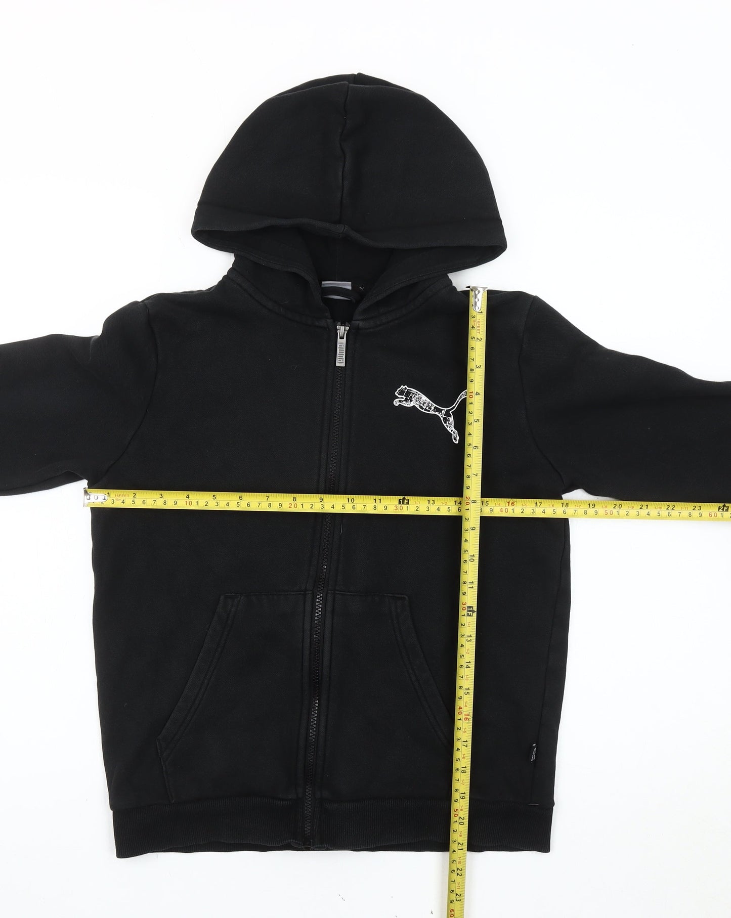 Puma Boys Black Full Zip Hoodie 14Y Fleece Logo Sportswear