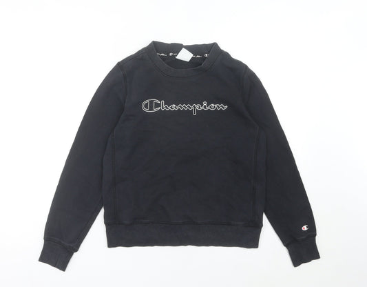 Additional front view of Champion boys’ black medium pullover sweatshirt crew neck logo graphic