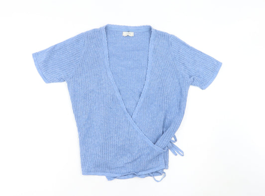Fat Face Women’s Blue Cotton Wrap Jumper Size 10 Short Sleeve Knit