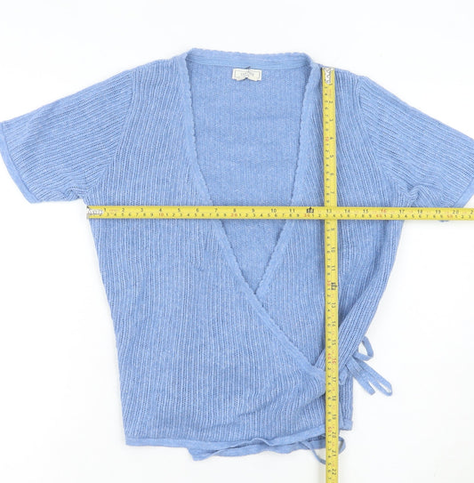 Fat Face Women’s Blue Cotton Wrap Jumper Size 10 Short Sleeve Knit