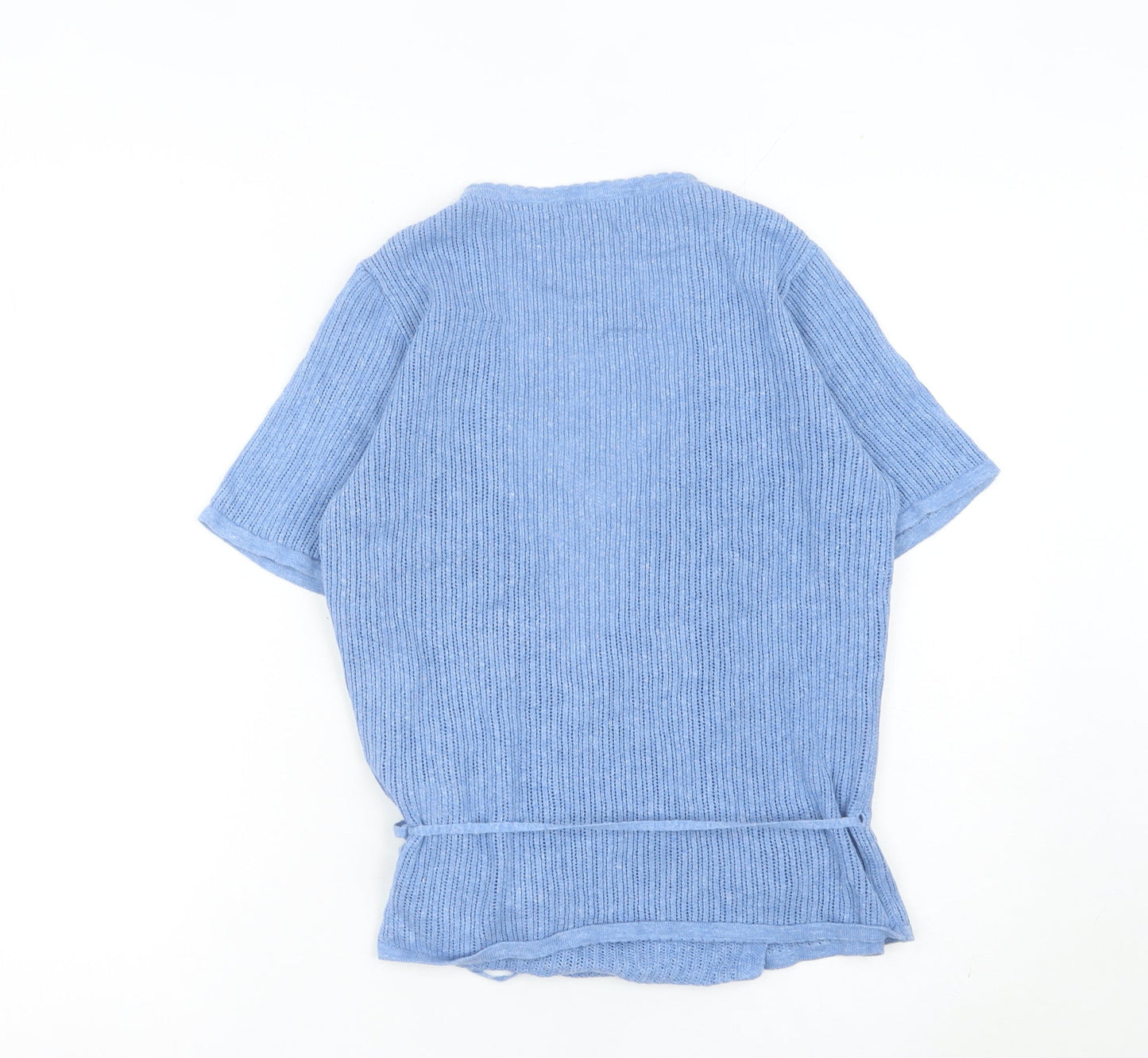 Fat Face Women’s Blue Cotton Wrap Jumper Size 10 Short Sleeve Knit