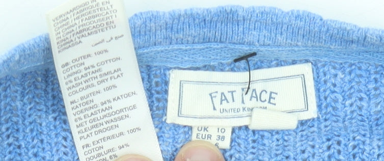 Fat Face Women’s Blue Cotton Wrap Jumper Size 10 Short Sleeve Knit