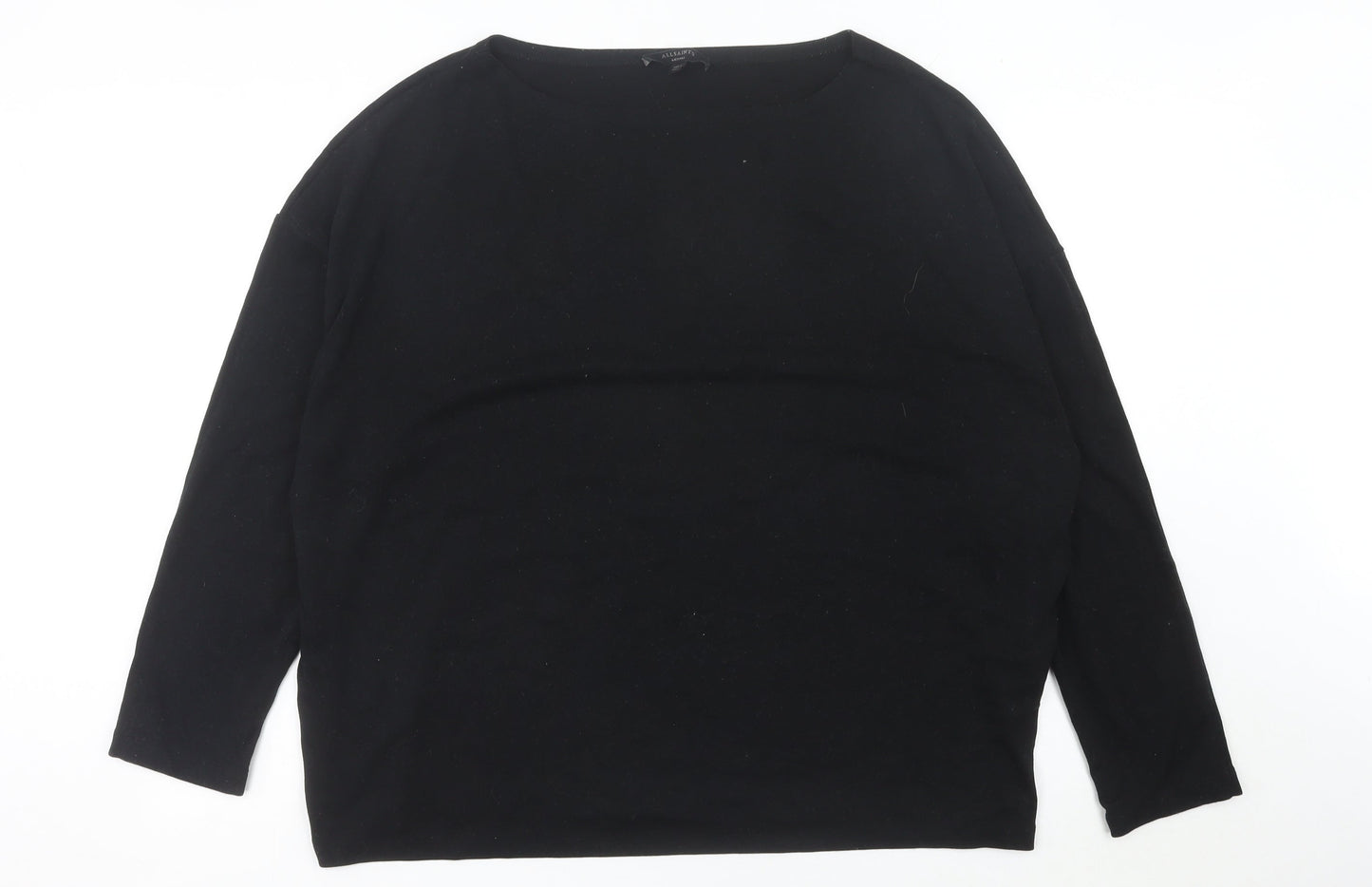 AllSaints Womens Black Medium Boat Neck 3/4 Sleeve Jersey Top