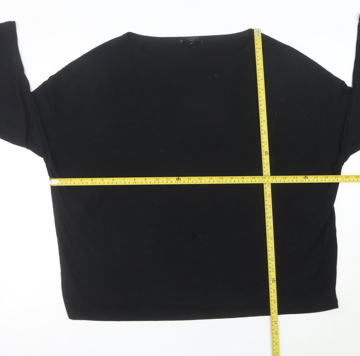 AllSaints Womens Black Medium Boat Neck 3/4 Sleeve Jersey Top