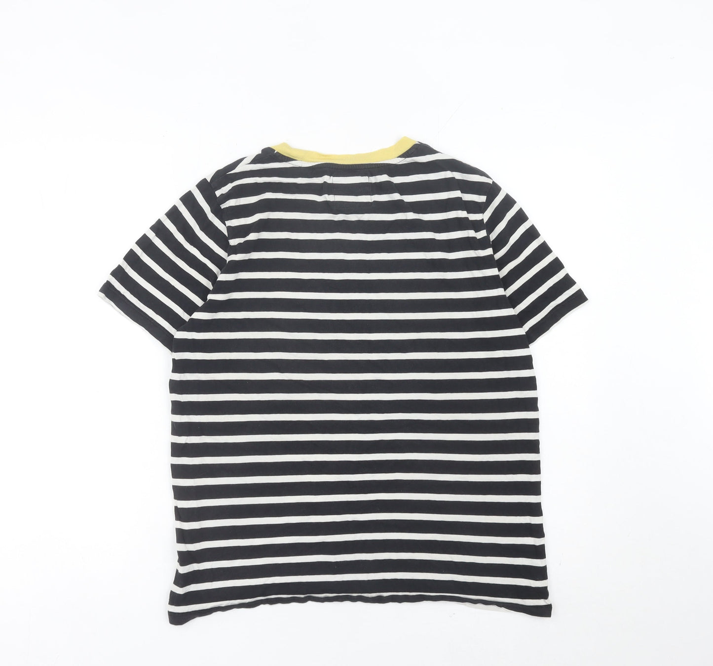 Superdry Womens Black Striped Cotton T-Shirt UK 10 Crew Neck