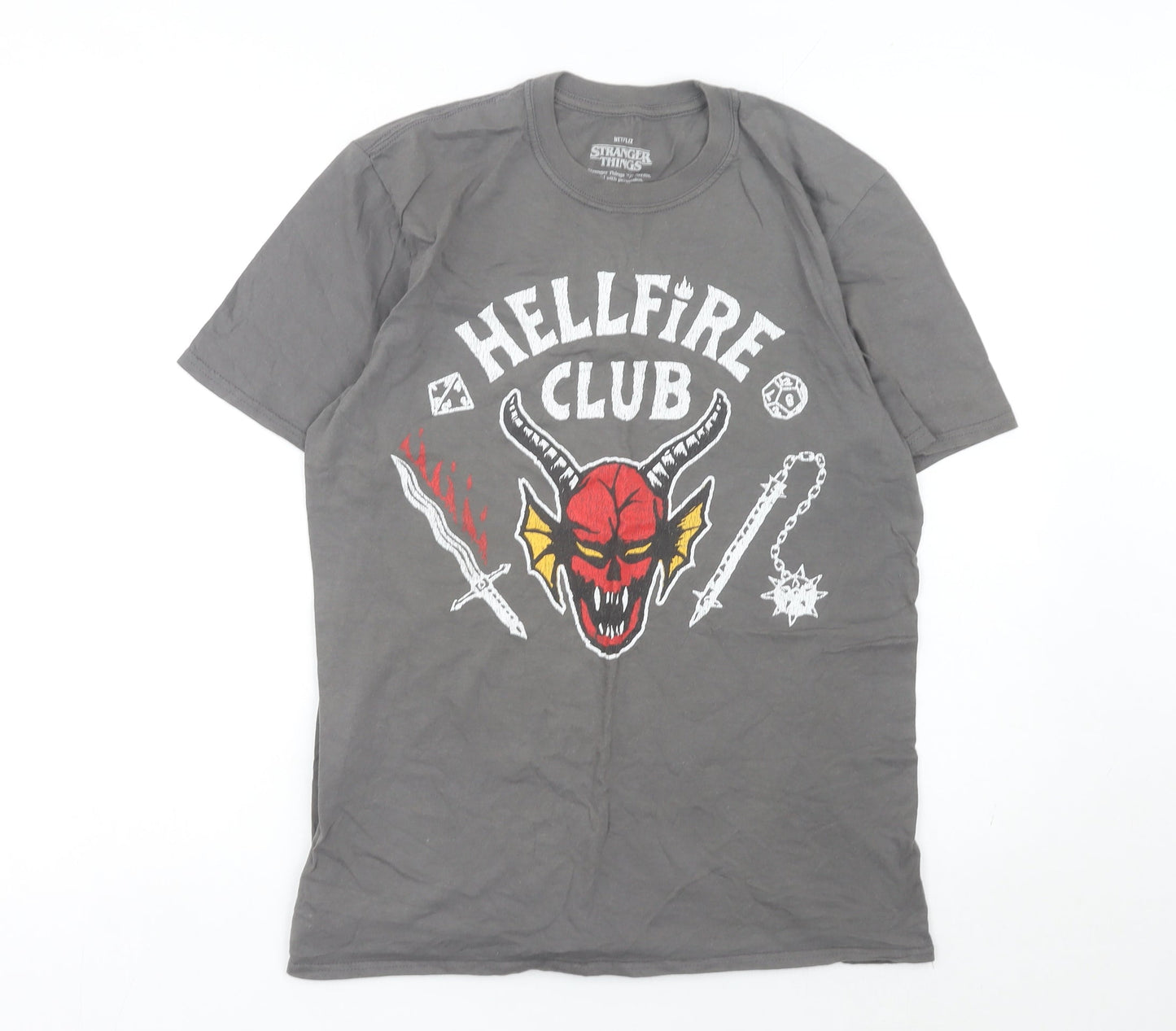 Stranger Things Hellfire Club Grey Unisex Adults T-Shirt M Short Sleeve Cotton