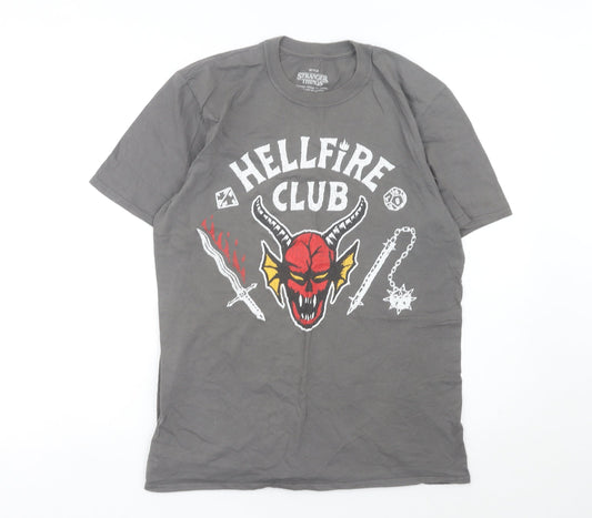 Stranger Things Hellfire Club Grey Unisex Adults T-Shirt M Short Sleeve Cotton