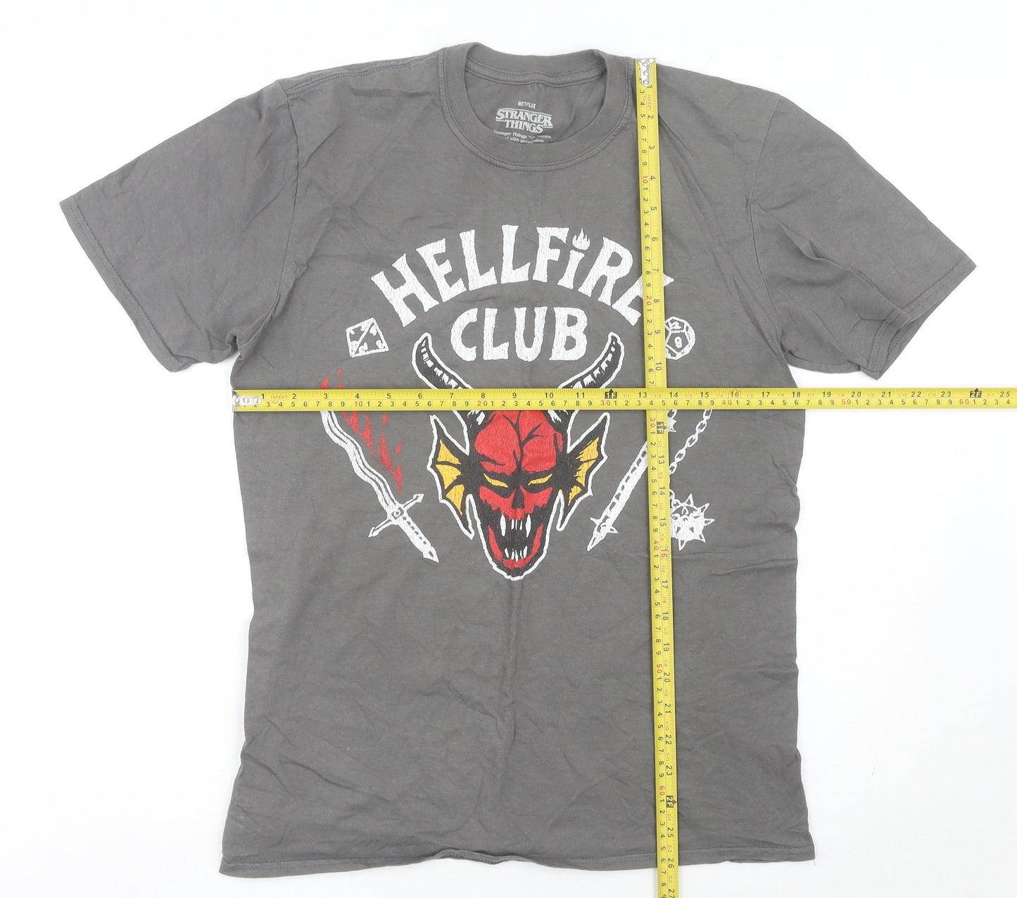 Stranger Things Hellfire Club Grey Unisex Adults T-Shirt M Short Sleeve Cotton