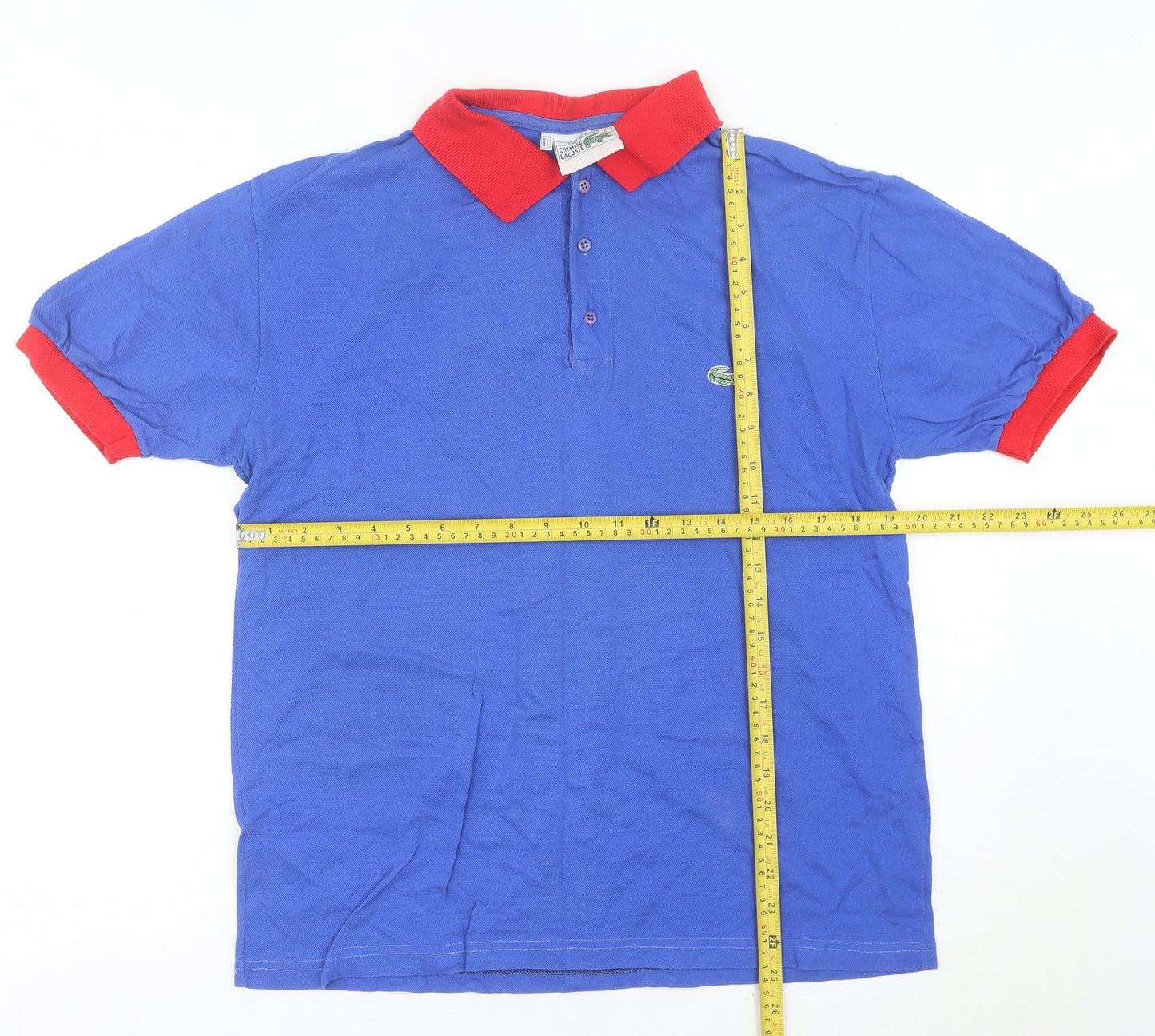 Lacoste Men’s Blue Red Collar Polo Shirt XL Cotton Vintage