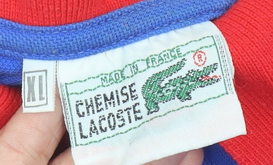 Lacoste Men’s Blue Red Collar Polo Shirt XL Cotton Vintage