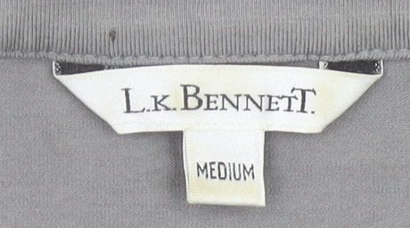 L.K. Bennett Womens Grey Scoop Neck Beaded 3/4 Sleeve Top Size M