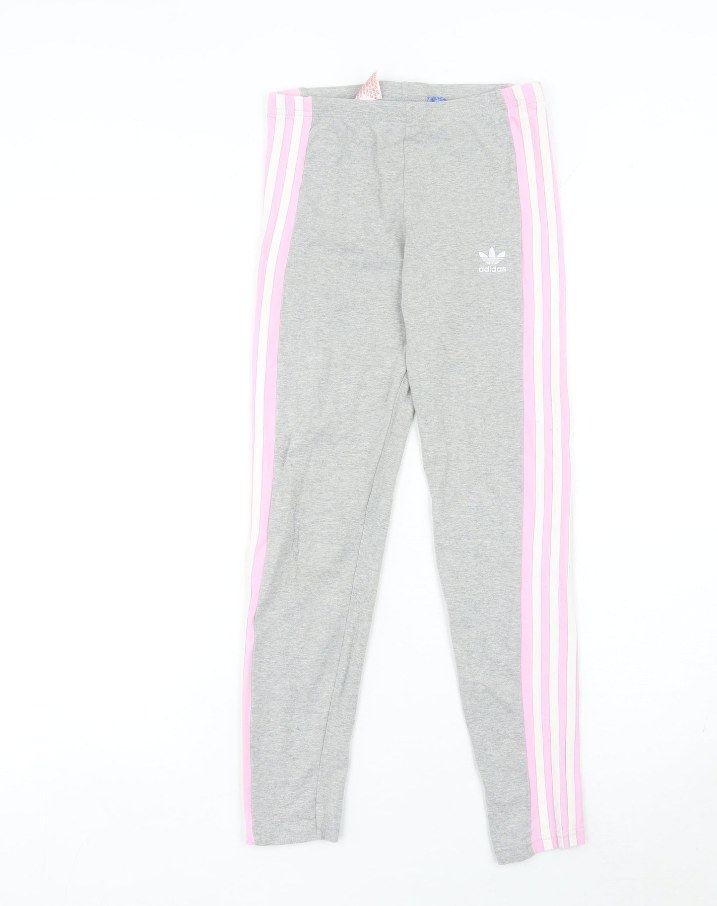 Adidas Girls Grey Pink Stripe Ankle Leggings 12-13 Years Cotton Stretch