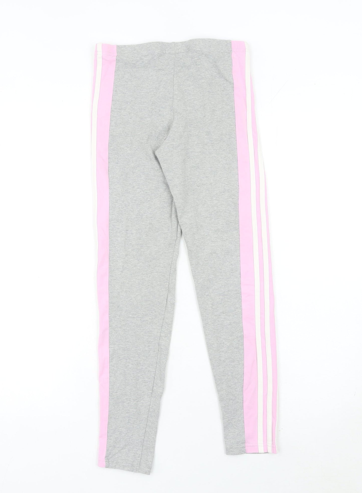 Adidas Girls Grey Pink Stripe Ankle Leggings 12-13 Years Cotton Stretch