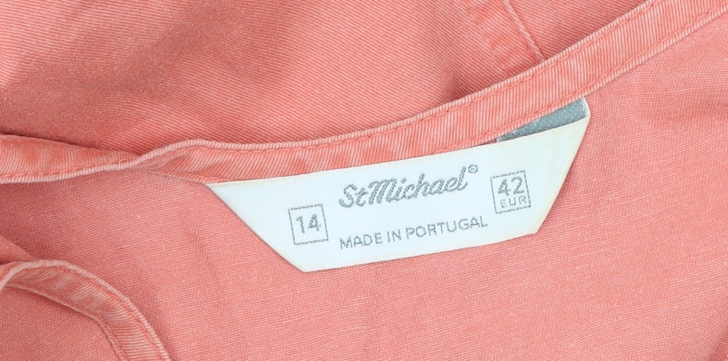 St Michael Women Pink Cotton Shift Dress Size 14 Sleeveless Vintage