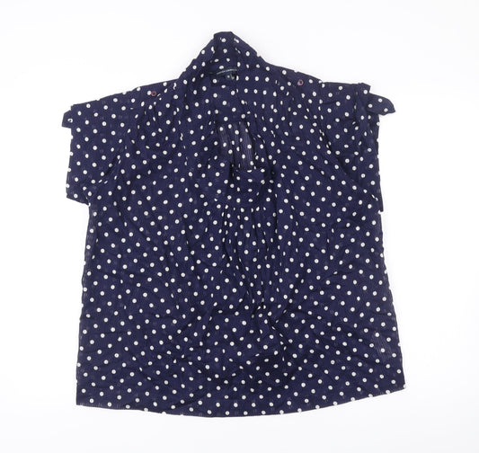 French Connection Women's Blue Polka Dot Cotton Blouse Size 10