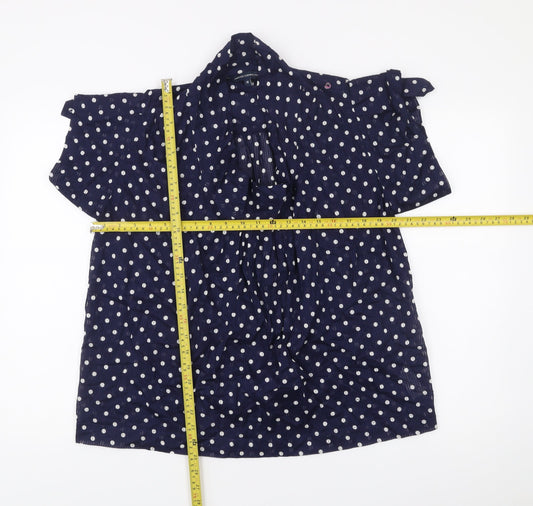 French Connection Women's Blue Polka Dot Cotton Blouse Size 10