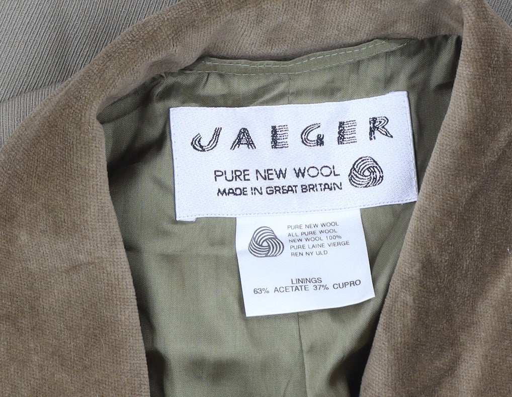 Brand and care label for Jaeger Men's Brown Wool Blazer Jacket 3 Button Classic Formal 40R