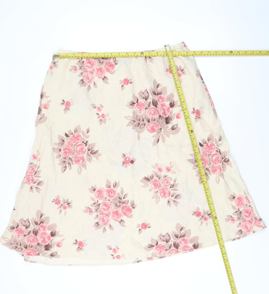 Boden Women’s Beige Floral Linen A-Line Skirt Size 20 Knee Length
