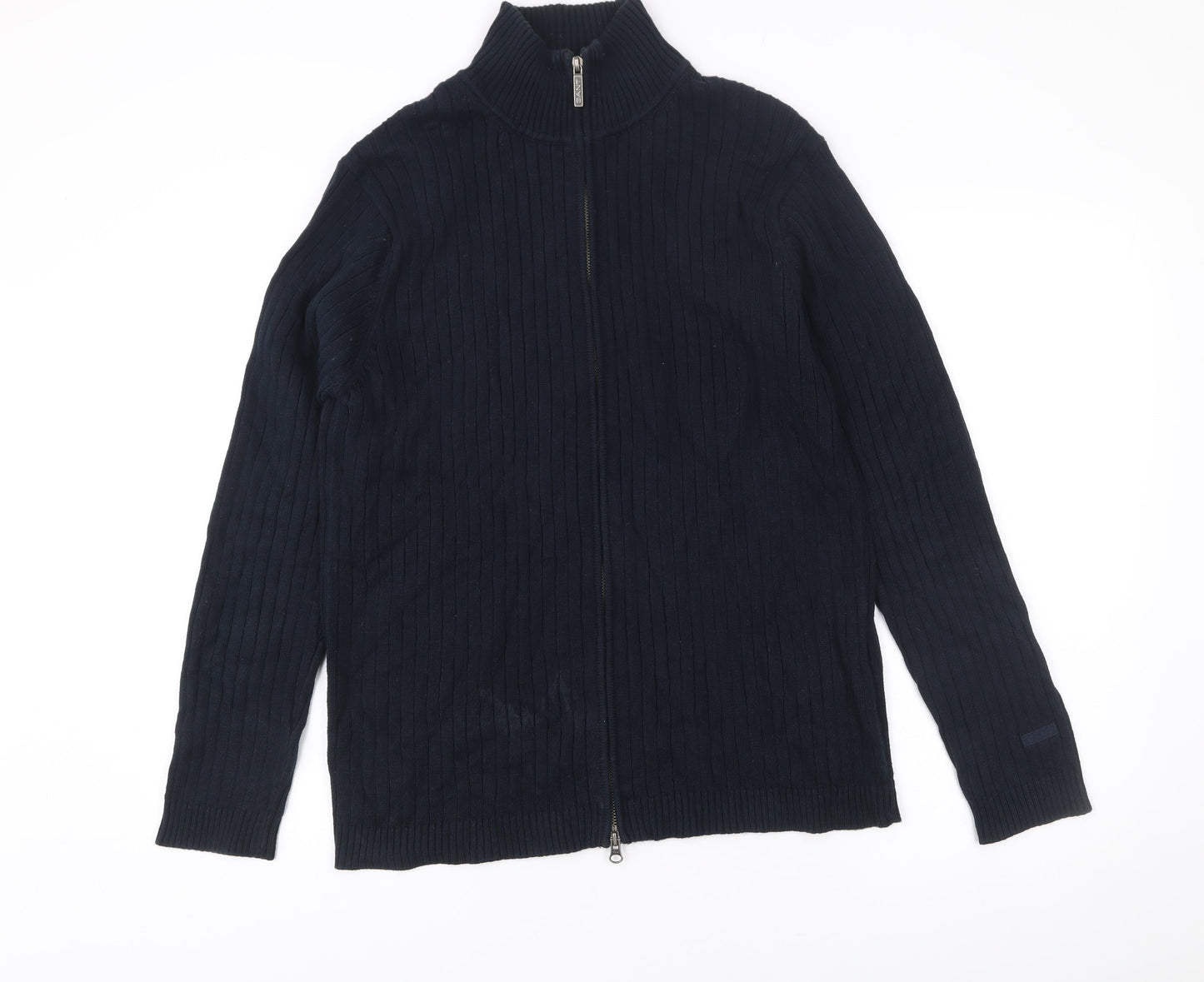 Gant Men’s Black Cotton Zip Knit Jacket Size M Stand Collar