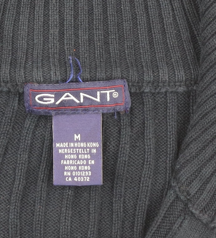 Gant Men’s Black Cotton Zip Knit Jacket Size M Stand Collar