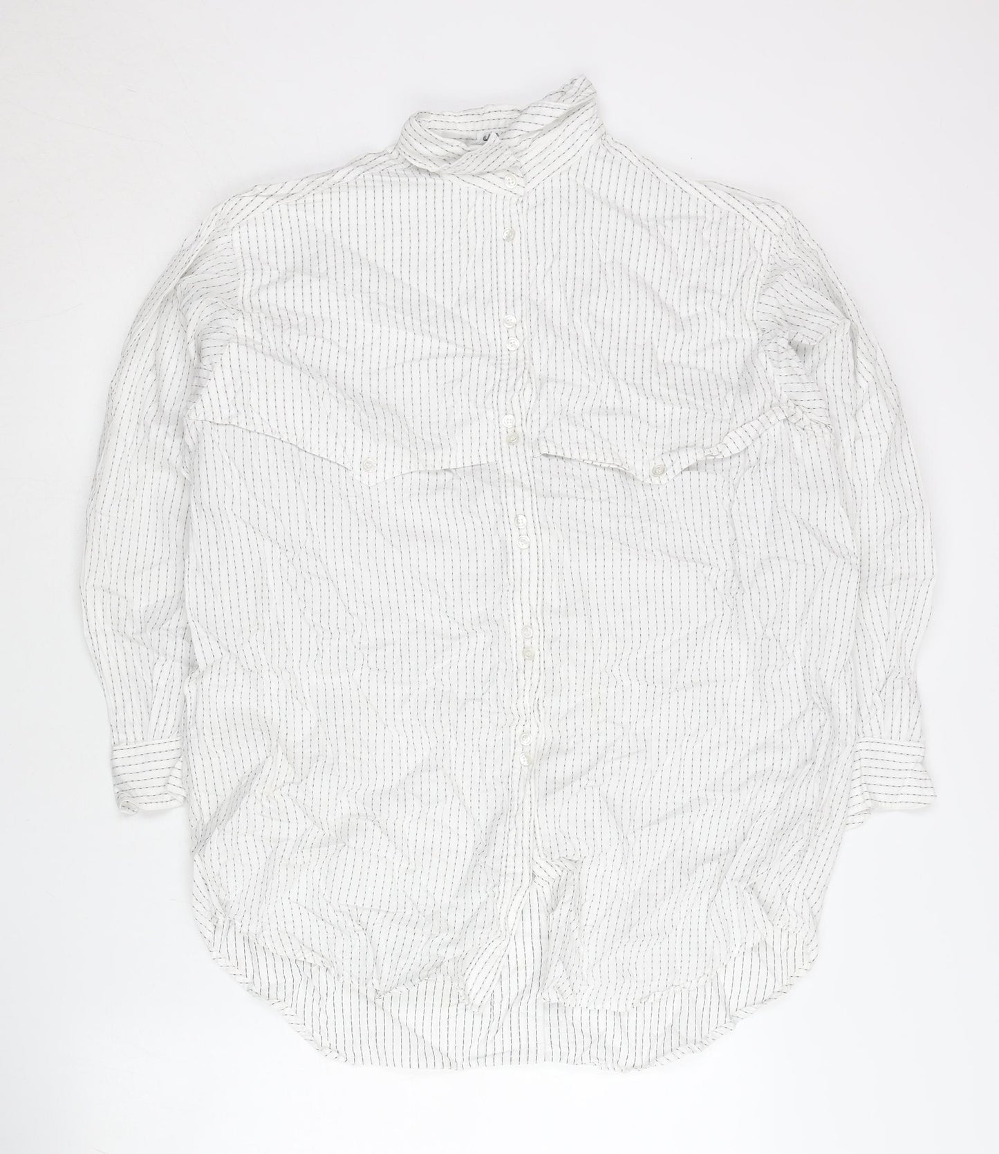 Jaeger Men's White Striped Cotton Band Collar Button-Up Shirt 15 M