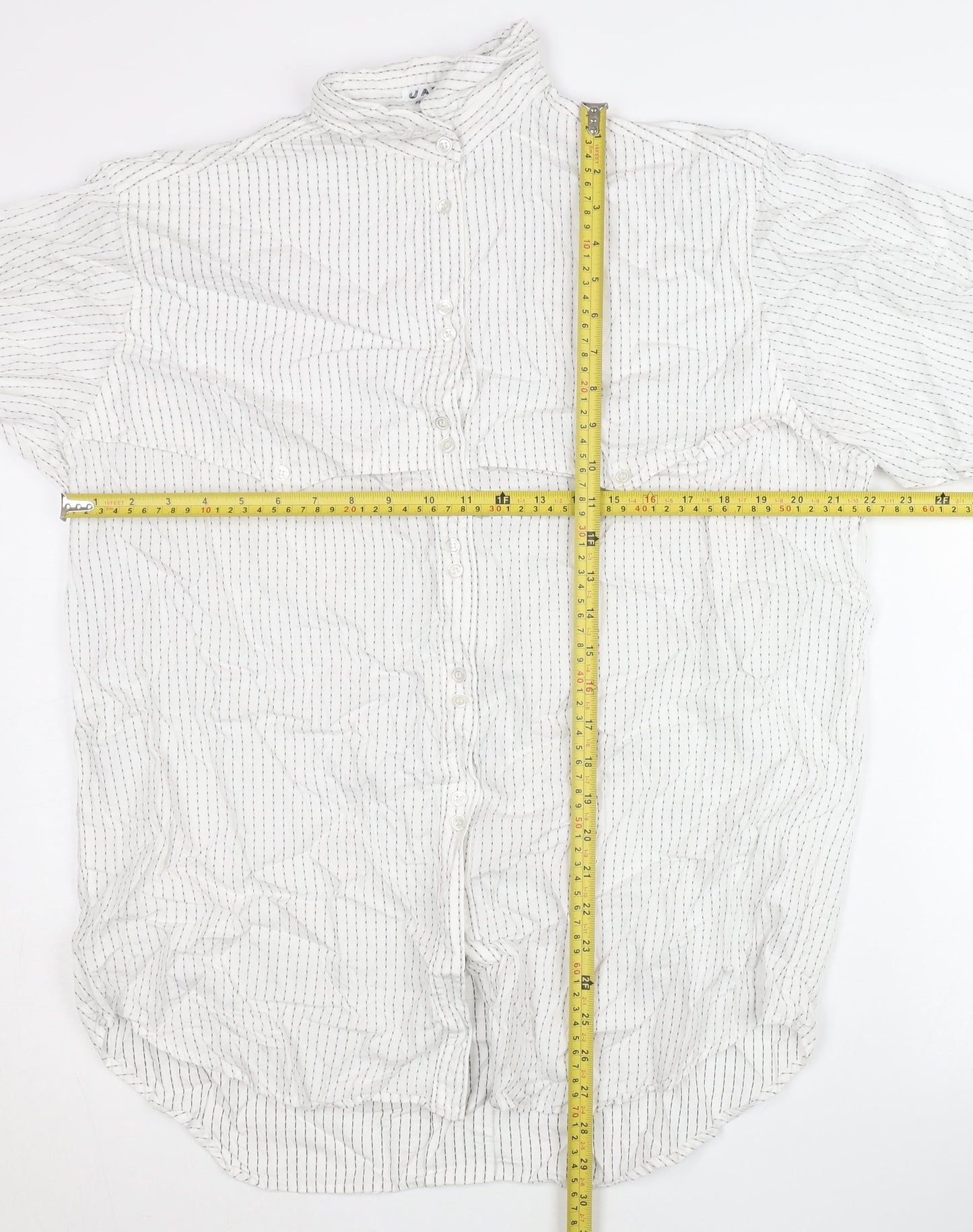 Jaeger Men's White Striped Cotton Band Collar Button-Up Shirt 15 M