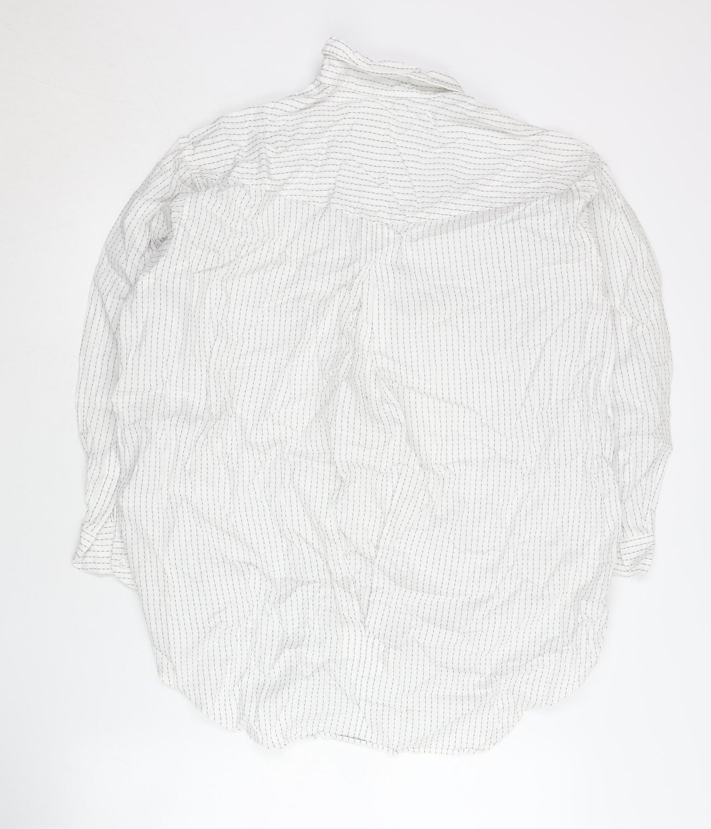 Jaeger Men's White Striped Cotton Band Collar Button-Up Shirt 15 M