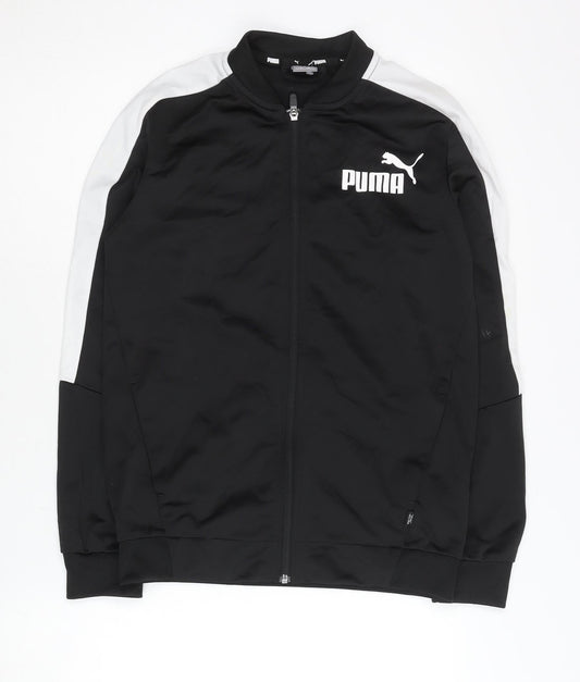 Additional front view of Puma boys’ black track jacket 13-14 years full zip lightweight activewear