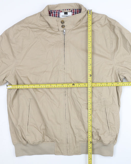 Topman Men's Beige XL Bomber Jacket Cotton Casual Zip Stand Collar