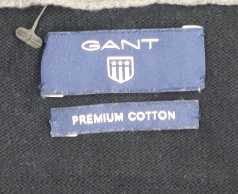 Gant Men's Black Cotton V-Neck Pullover Jumper Size M